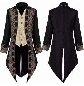 Men youth European palace court tuxedo coats jazz dance film drama England king cosplay lace embroidery suit faux two-piece trench coat